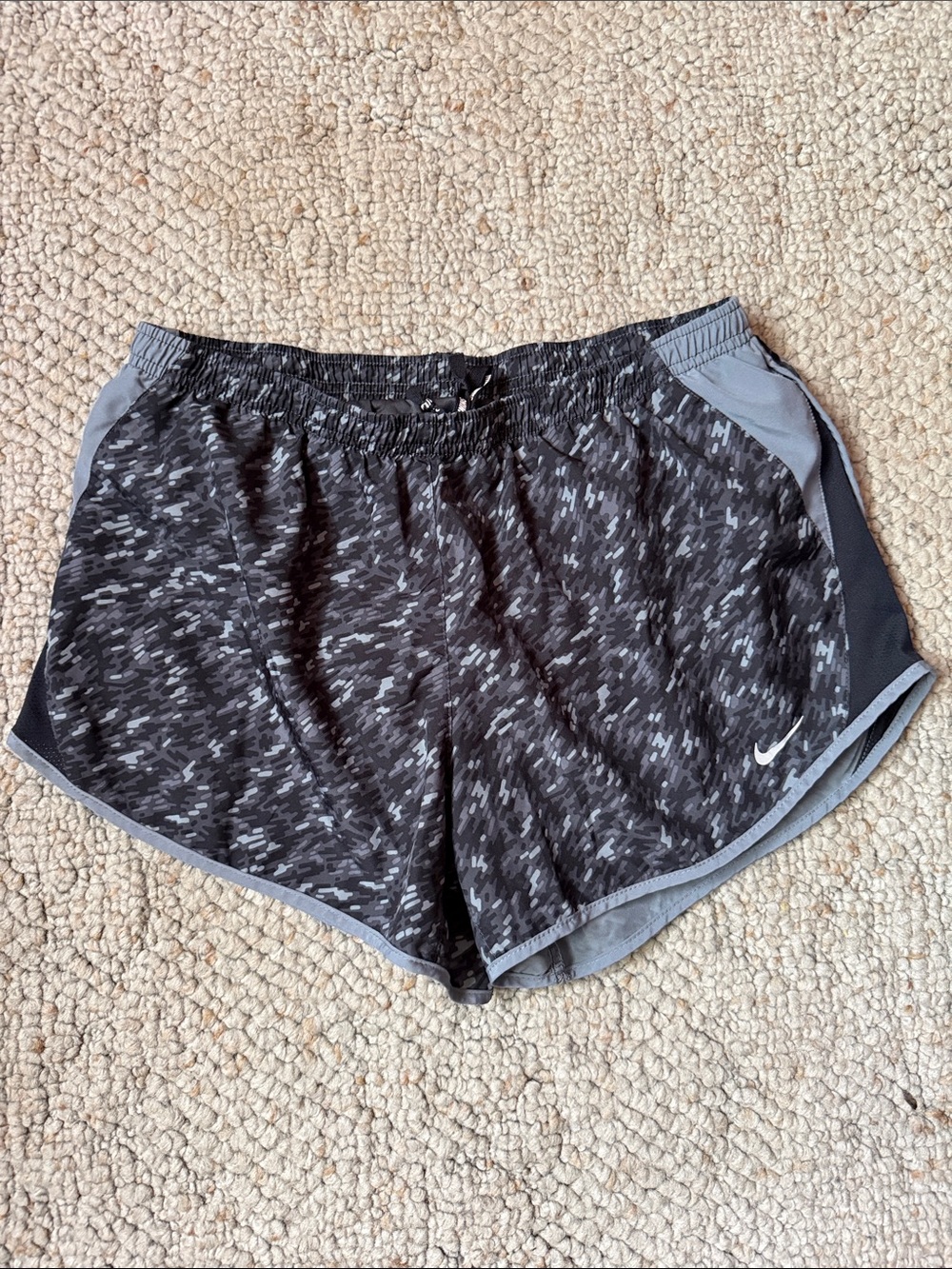 Nike DRI-FIT Black Heather Athletic Shorts with Gray Trim
